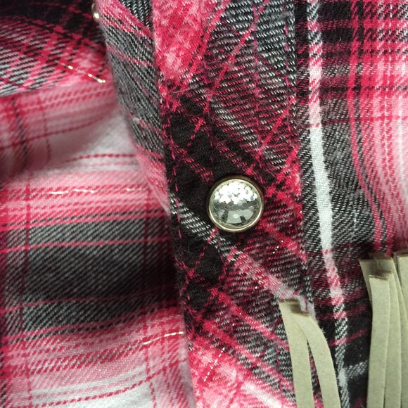 Panhandle Slim Womens Blouse XL Pink Glitter Sequin Fringe Snap Long Sleeve - Picture 5 of 6